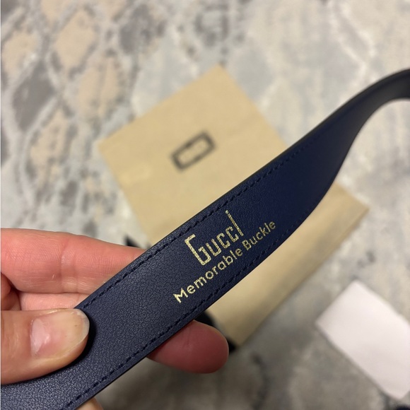 GUCCI BELT GG MARMONT ANTIQUE BRASS MEMORABLE BUCKLE BLUE AGATA WOMENS - Picture 4 of 9